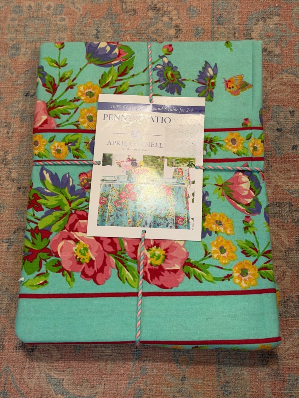 Brand New April Cornell Blanche 70” Round Cloth Floral in Turquoise - Picture 8 of 9